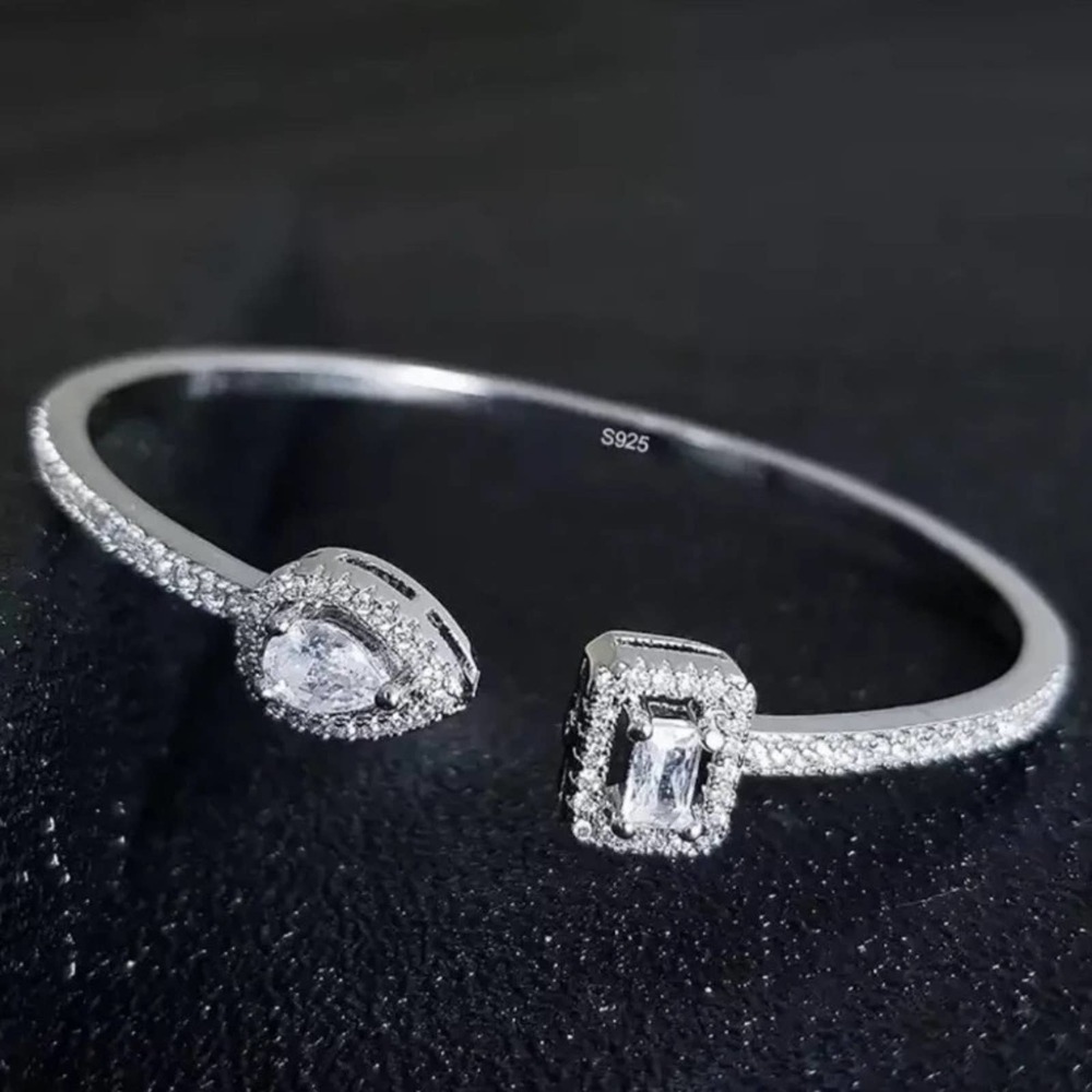 Snake Pear Sterling Silver Zircon Adjustable Bangle - Picture 5 of 9
